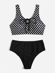 Polka Dot Knot Front Bikini Set Women's Plus Vacation