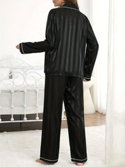 Striped Satin Pajama Set Long Sleeve Top & Pants