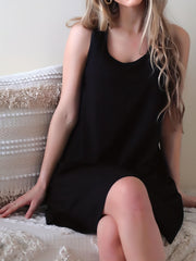 Solid Tank Lounge Dress Sleeveless Crew Neck Home Dress Women's Loungewear