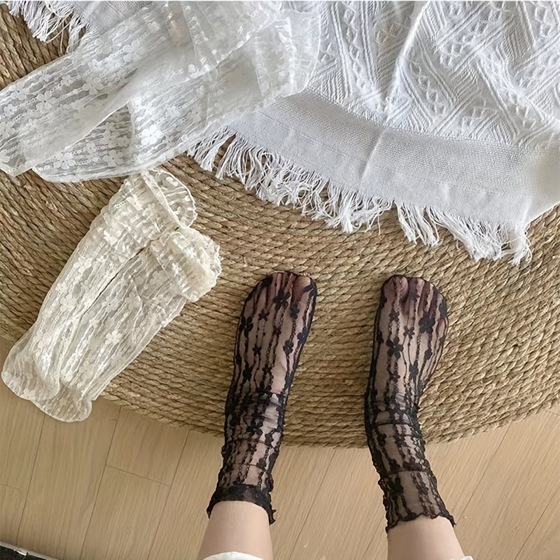 Floral Mesh Socks - Women's Mid Tube Stockings & Hosiery