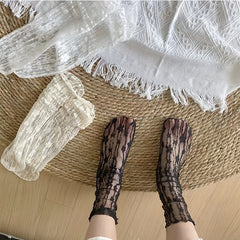 Floral Mesh Socks - Women's Mid Tube Stockings & Hosiery
