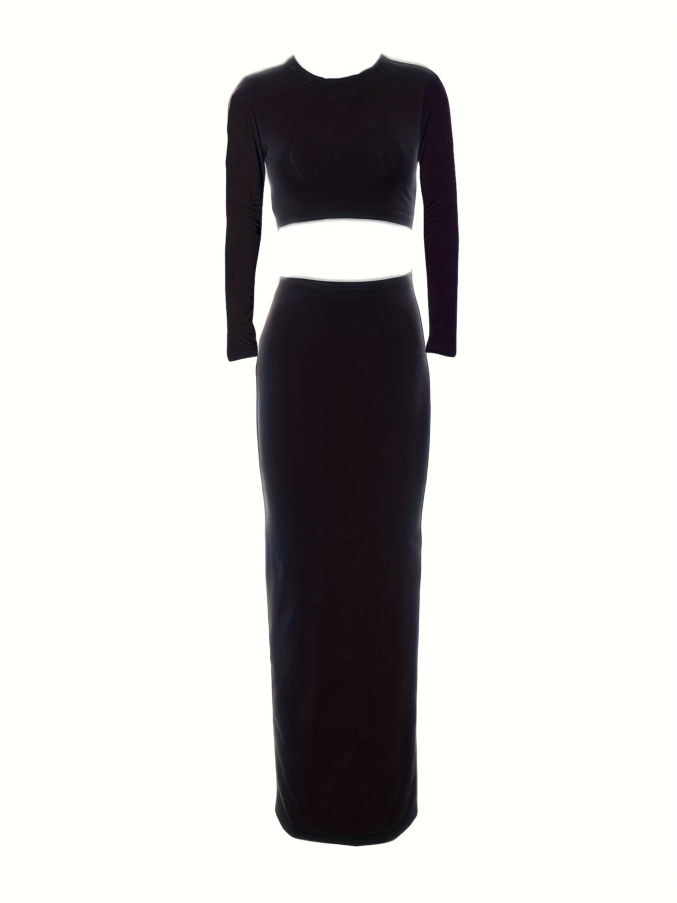 Casual Two Piece Set Crew Neck Top & Maxi Skirt Outfit Women's Clothing