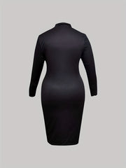 Women's Plus Solid Keyhole Long Sleeve Bodycon Dress