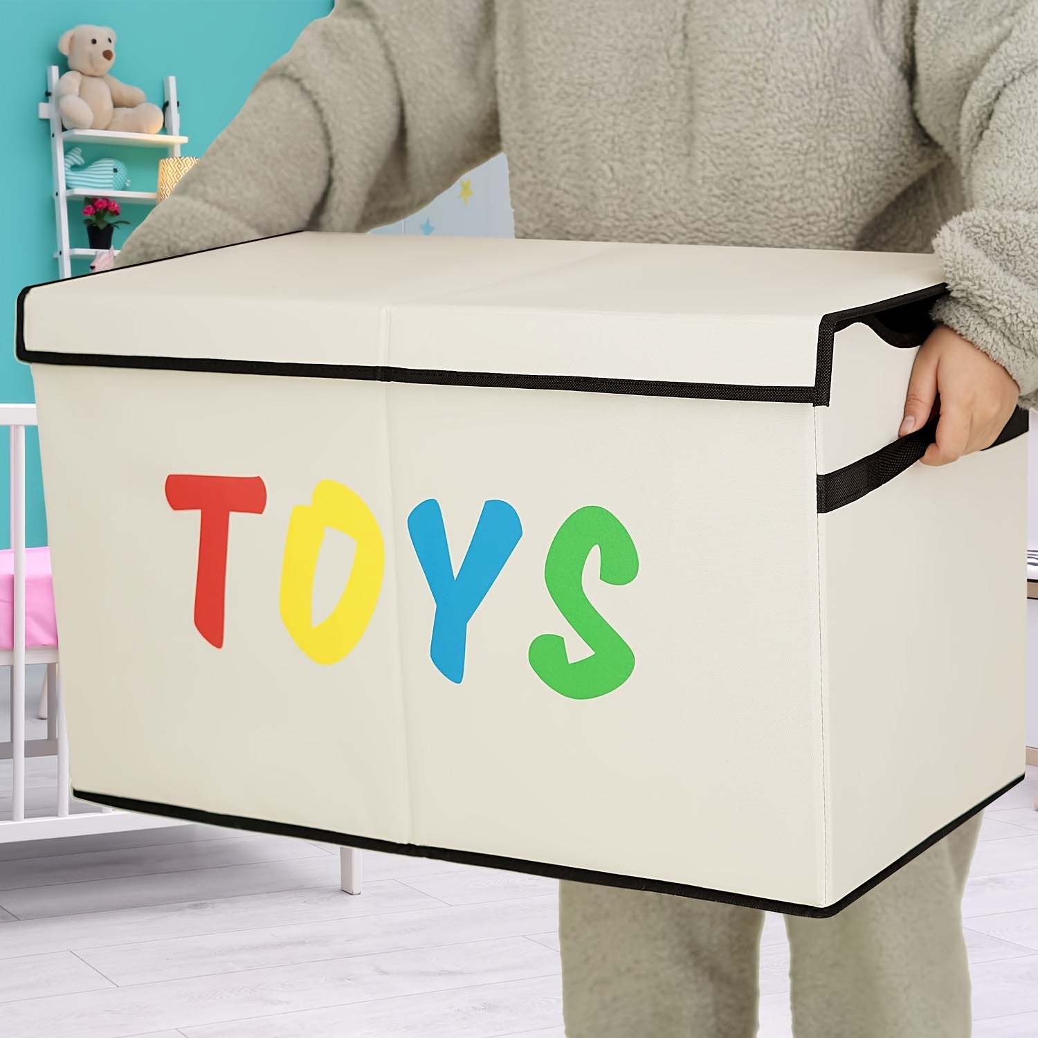 Large Beige Toy Box Canvas Soft Fabric Children Toy Storage Bin