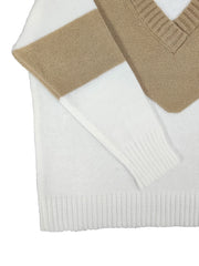 Colorblock V Neck Sweater Long Sleeve Pullover