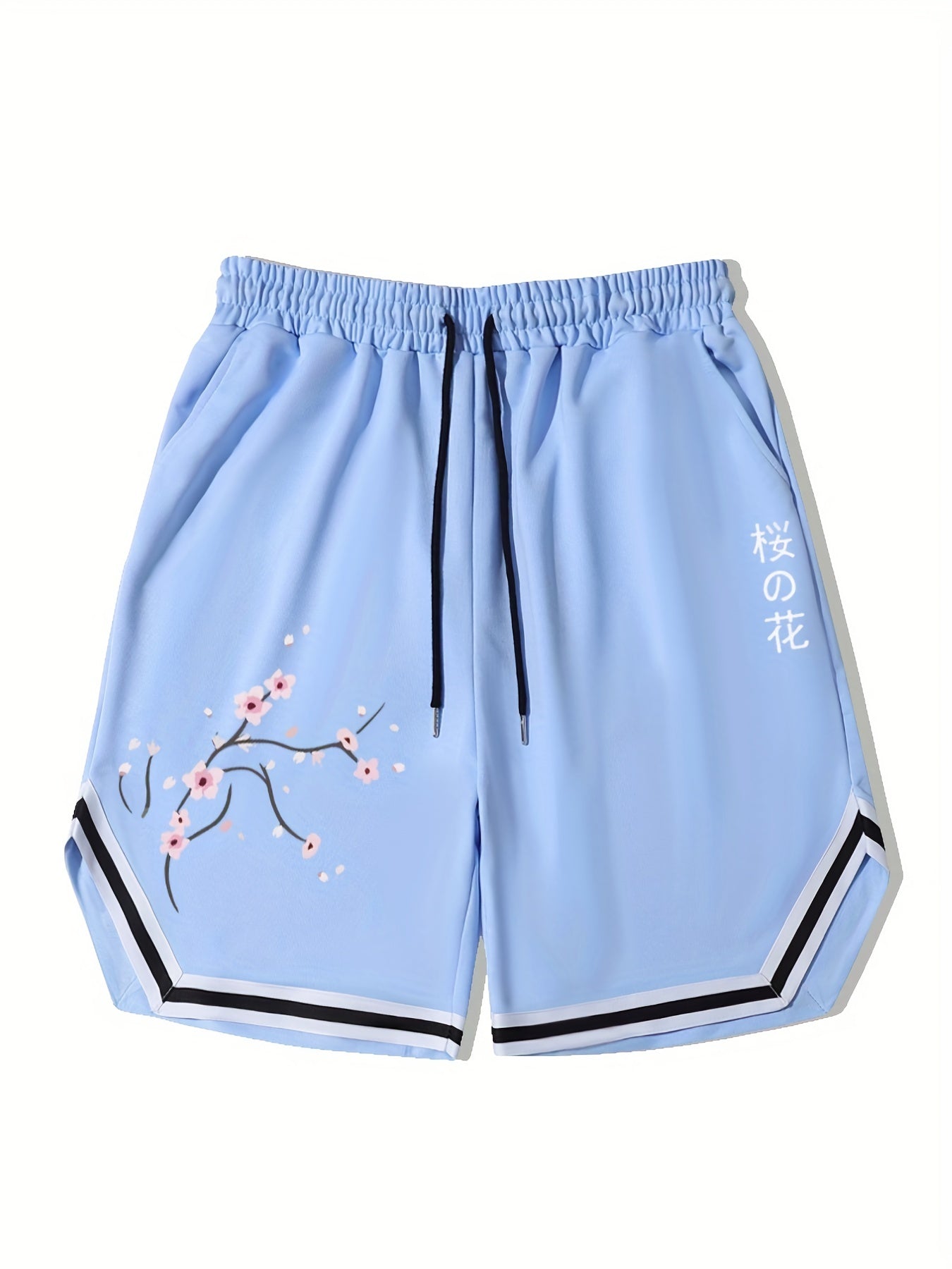 Men's Kanji Graphic Drawstring Stretchy Shorts For Summer
