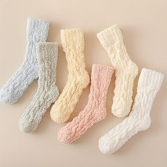 Women's Solid Fuzzy Mid Tube Socks - Comfy & Warm Stockings