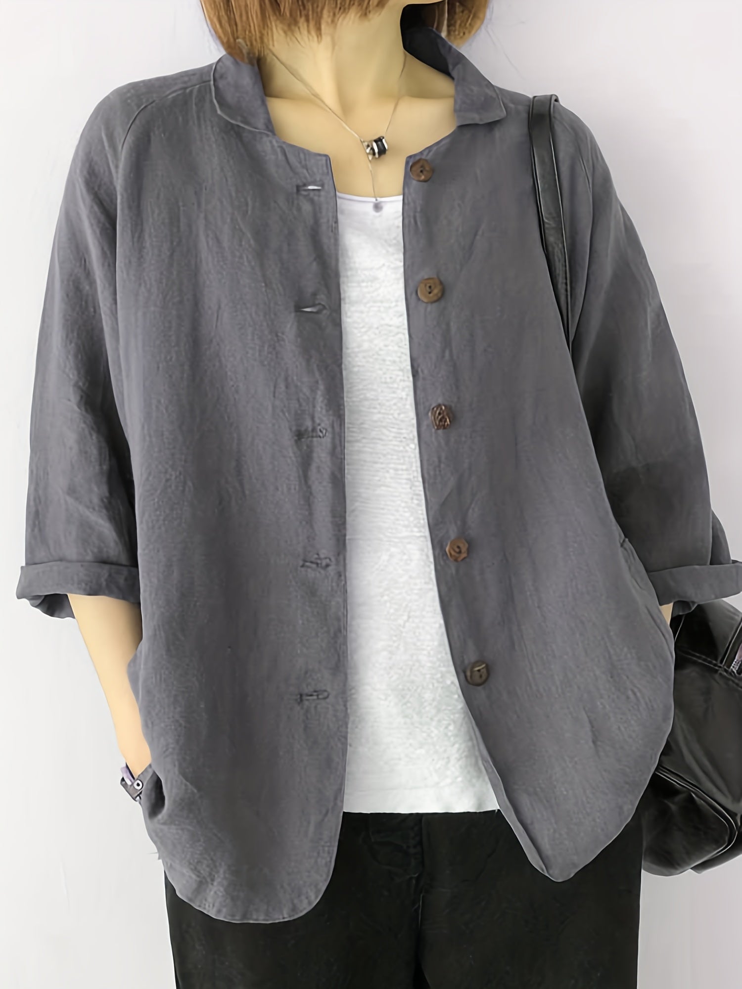 Button Front Jackets Casual Turn Down Collar Long Sleeve Solid Outerwear