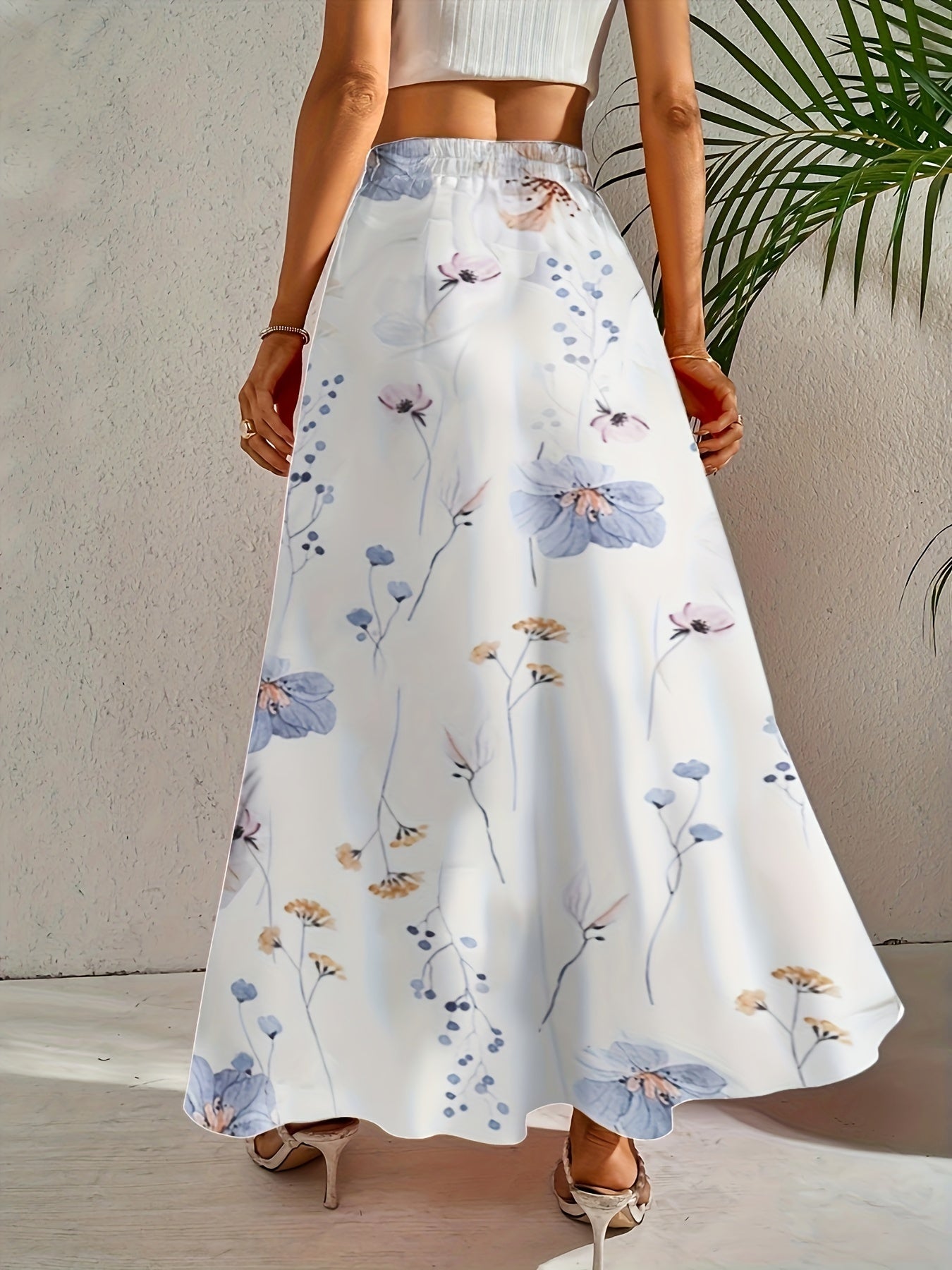 Floral Print Maxi Skirt Elastic Waist Women's Clothing