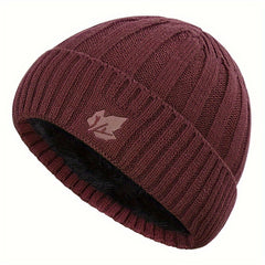 Winter Velvet Beanie Hat Maple Leaf Print Outdoor Ski Hat