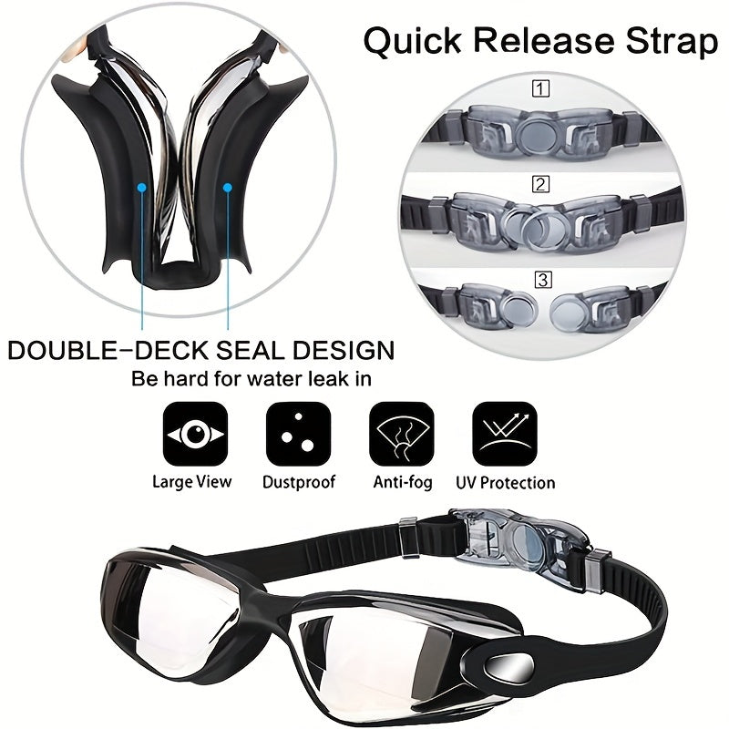 5-in-1 Electroplated Swimming Goggles & Cap Set for Clear Vision & Comfort