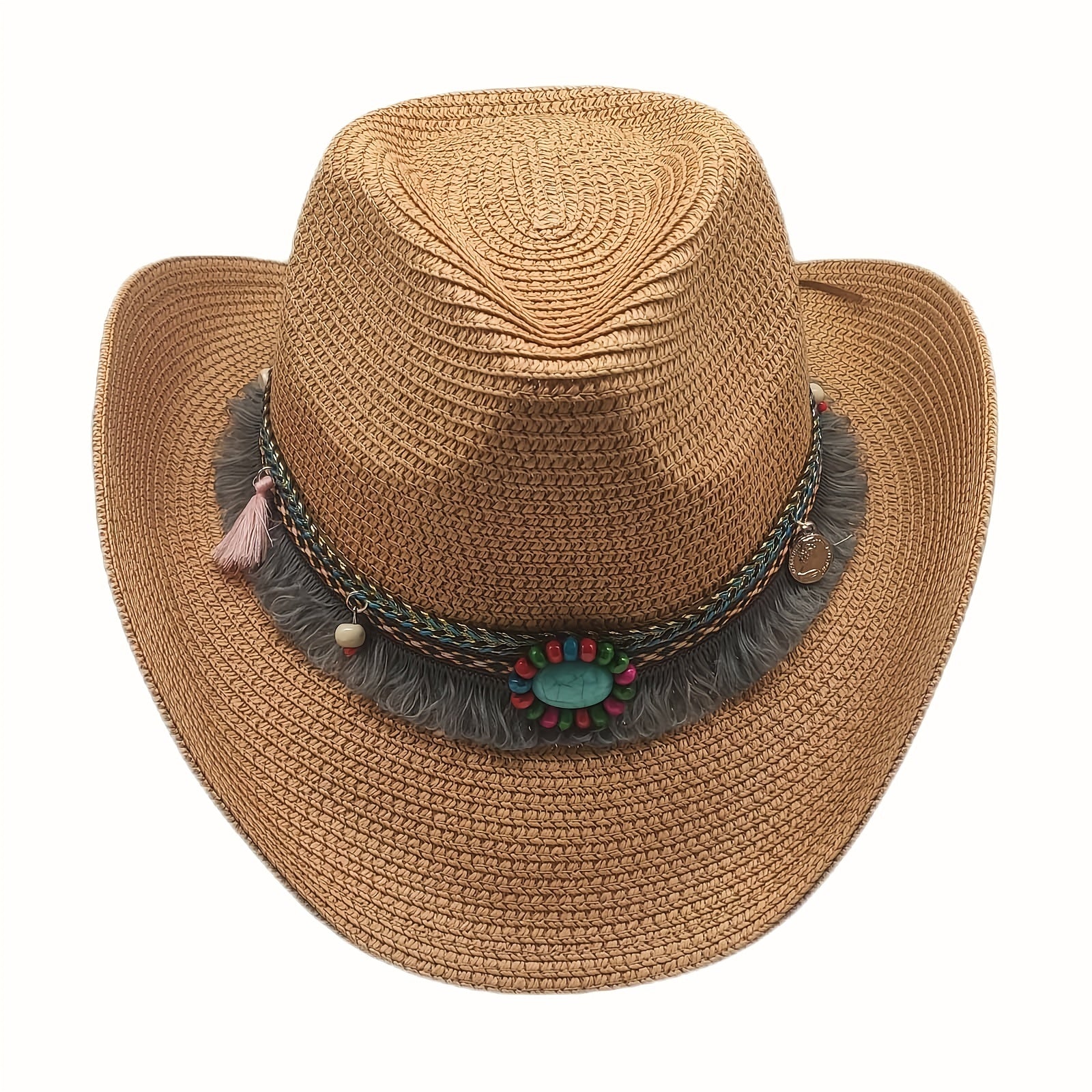 Men's Wide Brim Straw Cowboy Hat for Summer Beach Travel Golf Garden