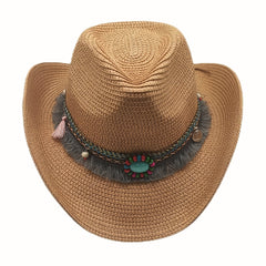 Men's Wide Brim Straw Cowboy Hat for Summer Beach Travel Golf Garden