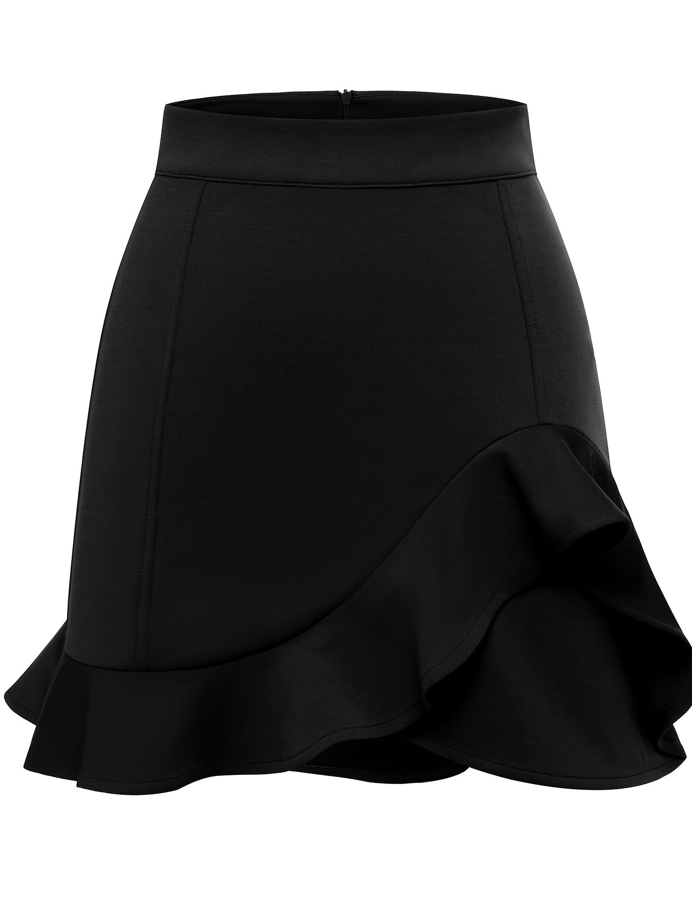 Ruffle Trim Bodycon Skirt Zip Back