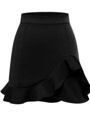 Ruffle Trim Bodycon Skirt Zip Back