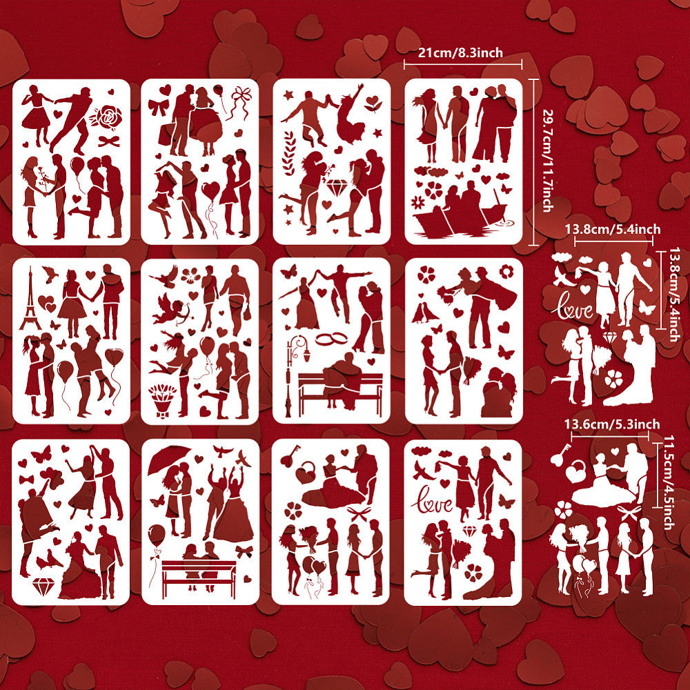 12pcs Romantic & Festive Stencil Set for Scrapbooking, Durable Craft Supplies