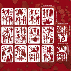 12pcs Romantic & Festive Stencil Set for Scrapbooking, Durable Craft Supplies