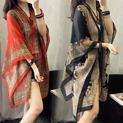Paisley Print Chiffon Shawl Oversized Sunproof Bikini Cover Up