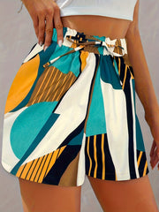 Abstract Print Drawstring Shorts Vacation Elastic Waist Summer Shorts Women