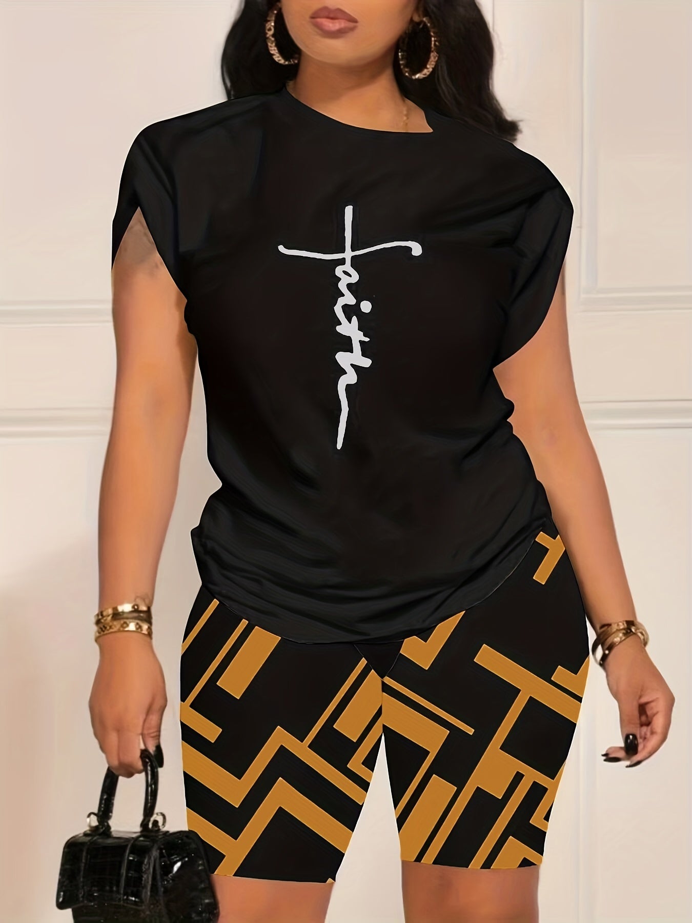 Faith Letter Print Two Piece Set Casual Outfit