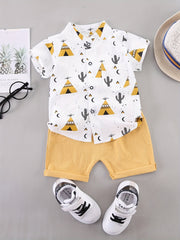 2pcs Baby Boys Cactus Print Short Sleeve Shirt & Shorts Set