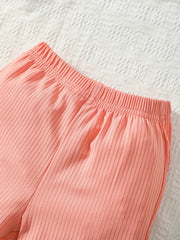 3pcs Girls' Striped Casual Shorts Set Kid Girls Summer Lounge Shorts