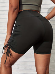 Ruched Lace Up High Waist Yoga Biker Shorts