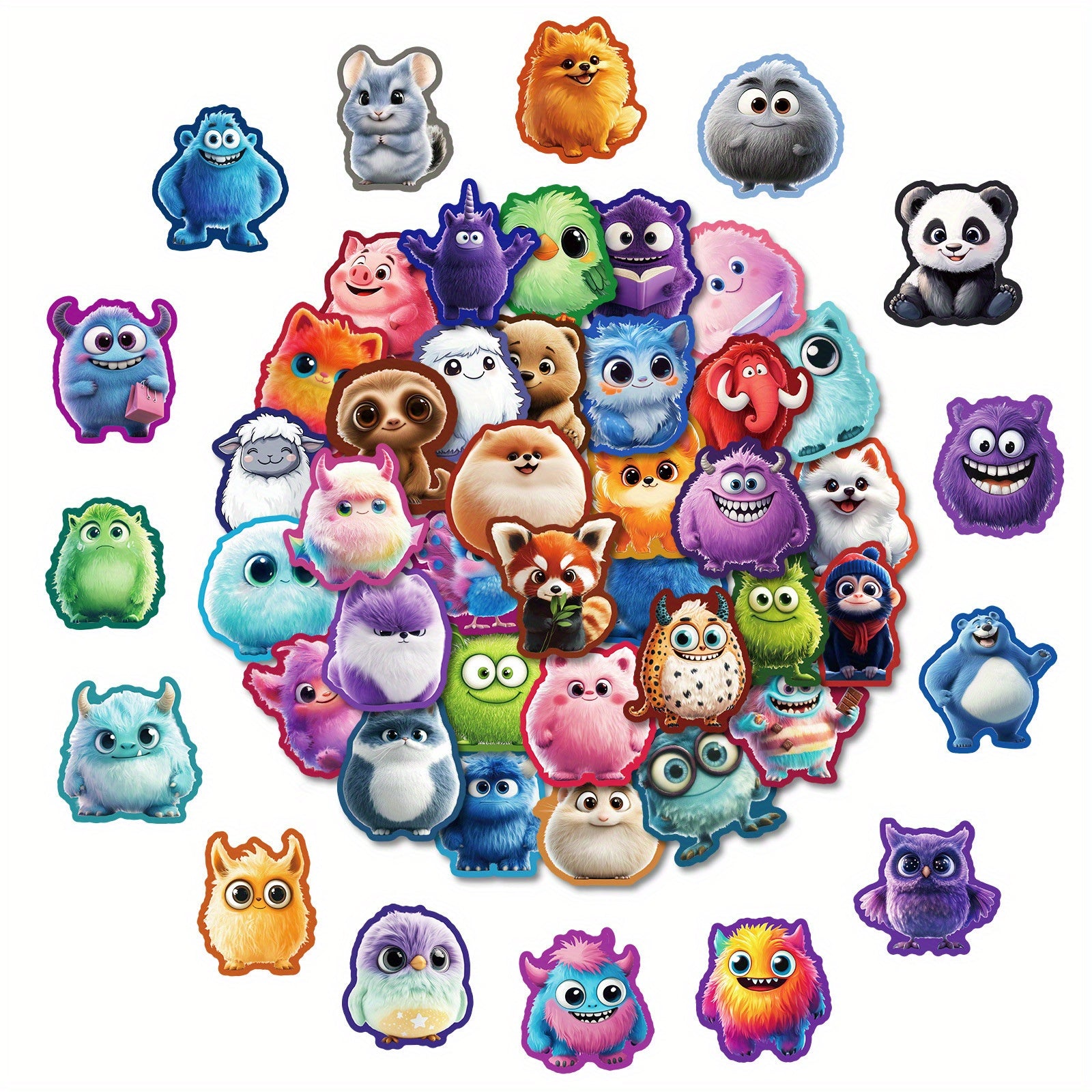 50pcs Colorful Furry Monster Vinyl Stickers for Laptops Water Bottles Cars