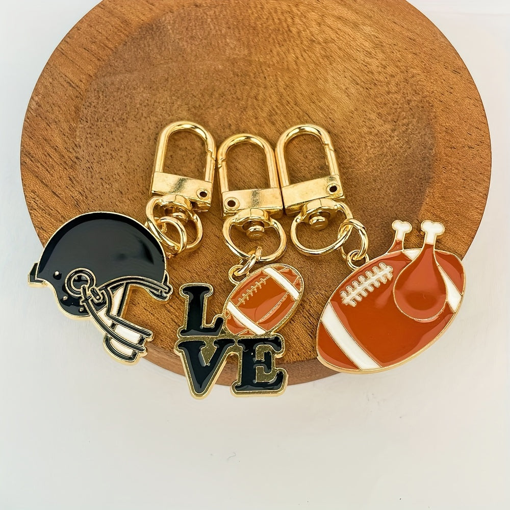Colorful Football Keychains Set - Unique Helmet Chicken Leg Metal Keyrings