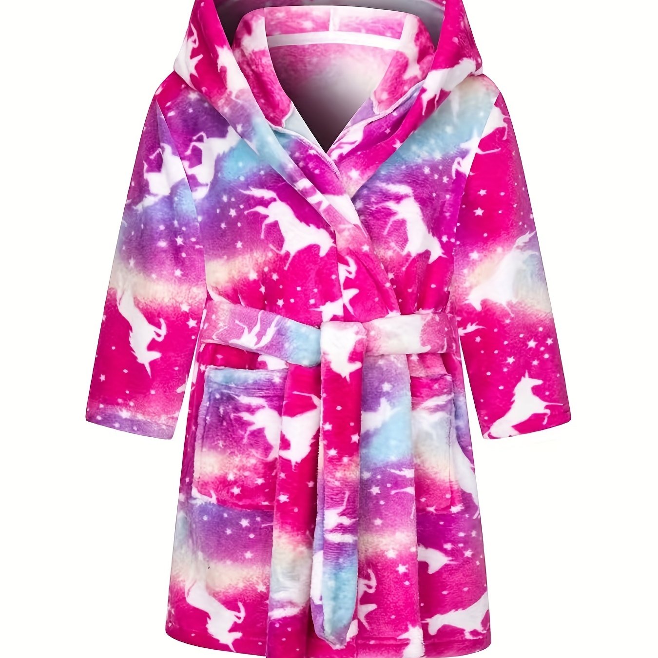 Kid's Unicorn Hooded Bathrobe Gradient Flannel Pajamas