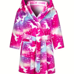 Kid's Unicorn Hooded Bathrobe Gradient Flannel Pajamas