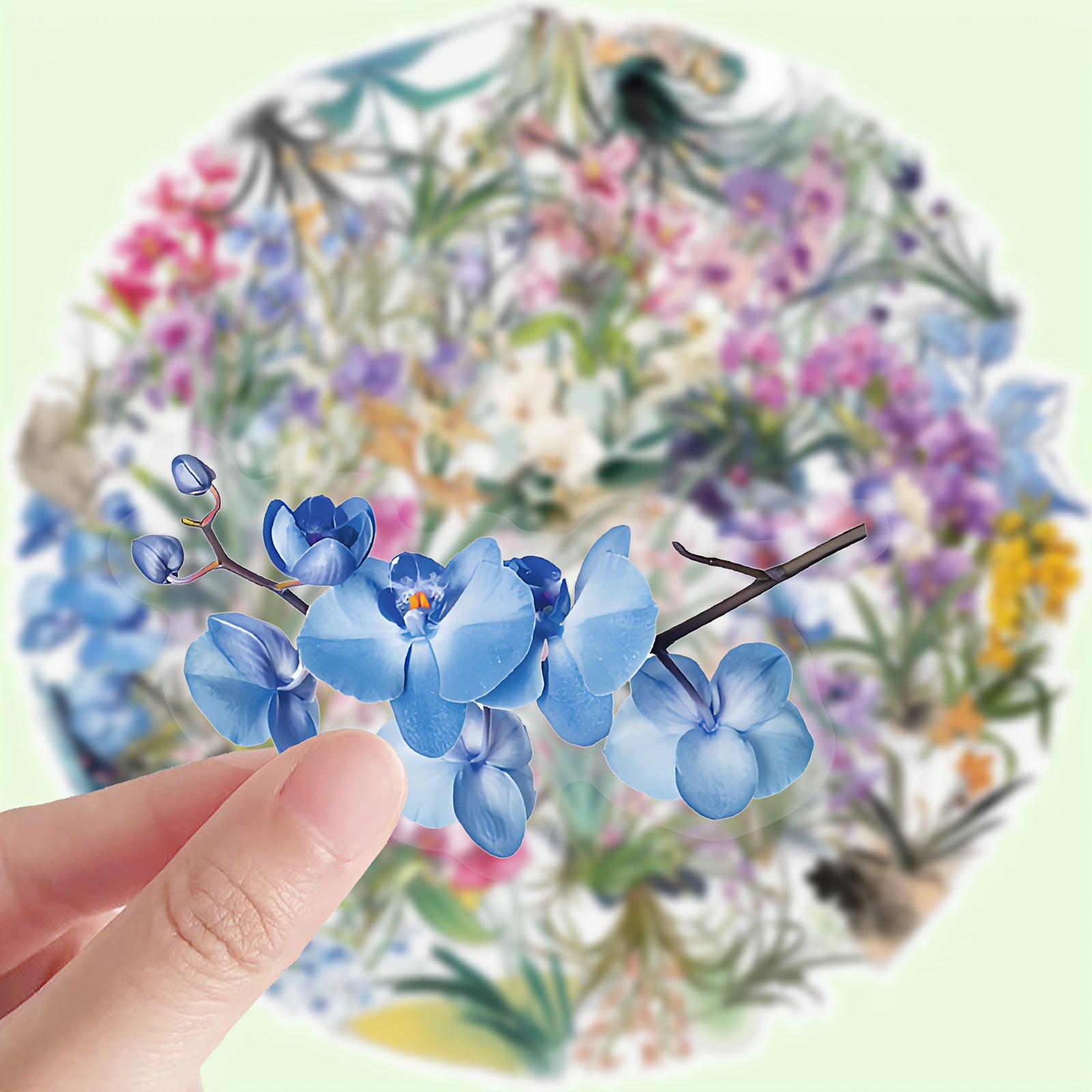 50pcs Reusable Orchid Doodle Stickers Mixed Colors Floral Designs Artistic Gift