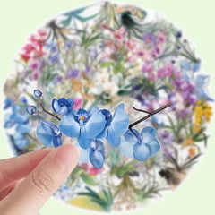 50pcs Reusable Orchid Doodle Stickers Mixed Colors Floral Designs Artistic Gift