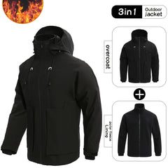 Men's 3 In 1 Outdoor Sports Hooded Jacket Waterproof Windproof Warm Hiking