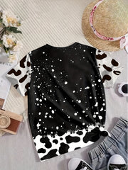 Girls Cow Print LOVE Print T shirt Western Style Tees Pullover Party Gift