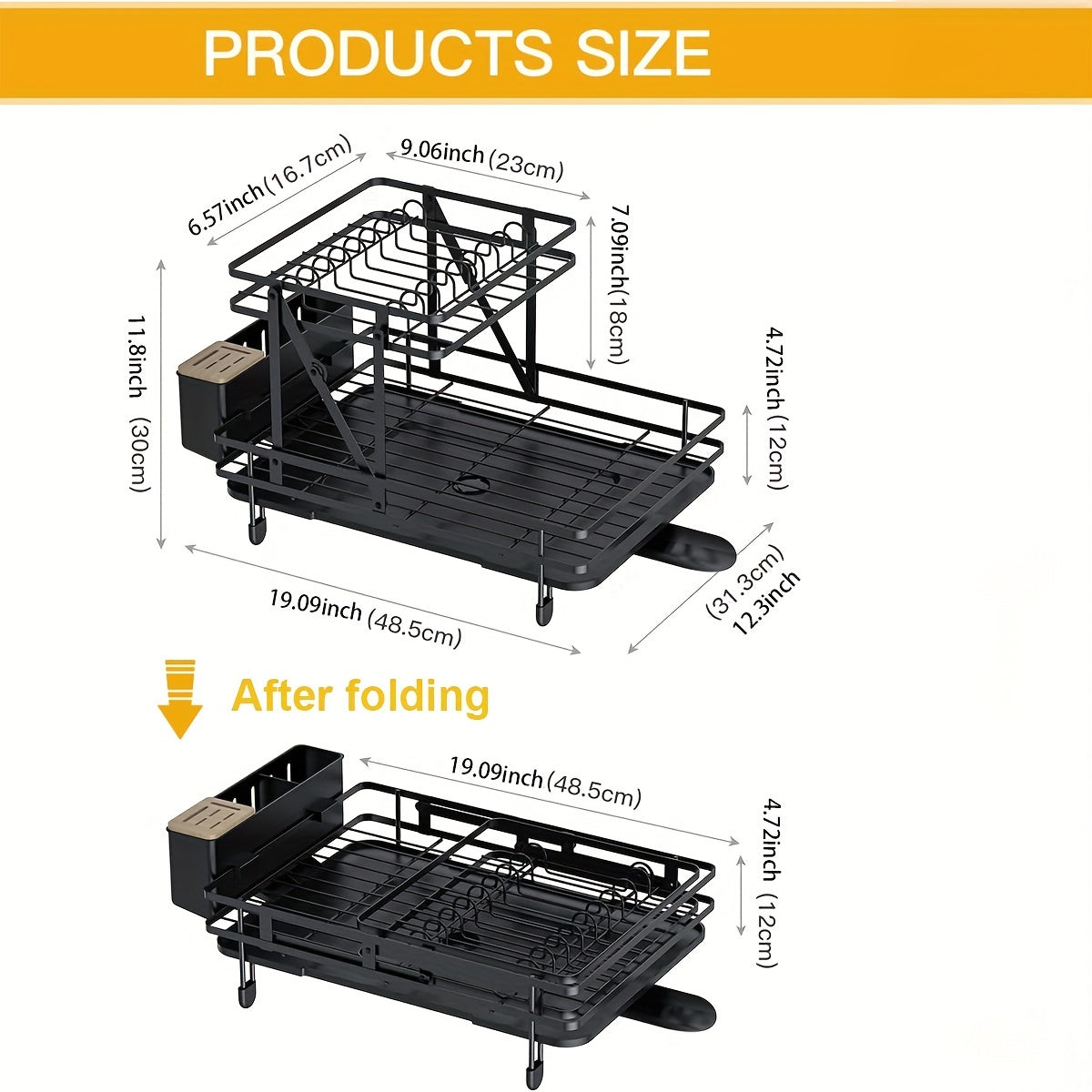 Foldable Dish Rack Double Layer Drain Basket Space-saving Kitchen Accessory