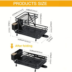 Foldable Dish Rack Double Layer Drain Basket Space-saving Kitchen Accessory