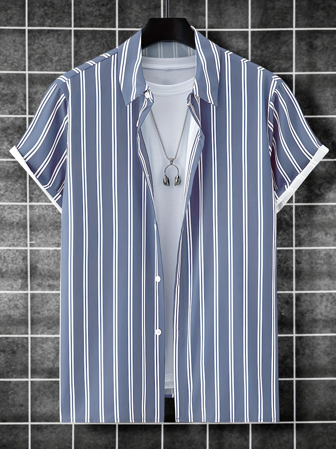 Men's Striped Print Casual Shirt for Summer