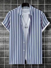 Men's Striped Print Casual Shirt for Summer