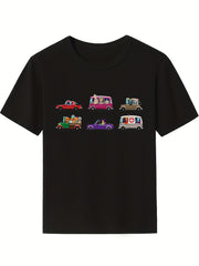Girls Cartoon Portrait T-shirt Soft Cotton Crew Neck Short Sleeve