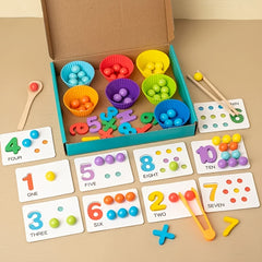 Wooden Number Counting Games Set Beads Matching Cards Toy