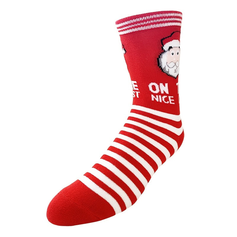 Red Santa Pattern Cotton Christmas Socks