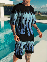 Men's Snake Print T-shirt & Shorts Set for Summer