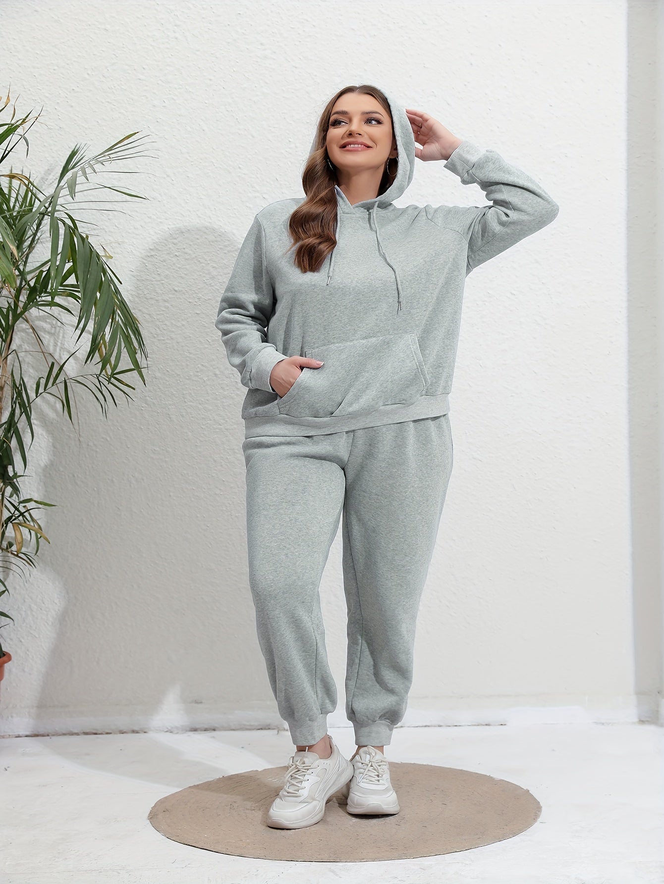 Solid Hooded Sweatshirt & Jogger Sweatpants Set