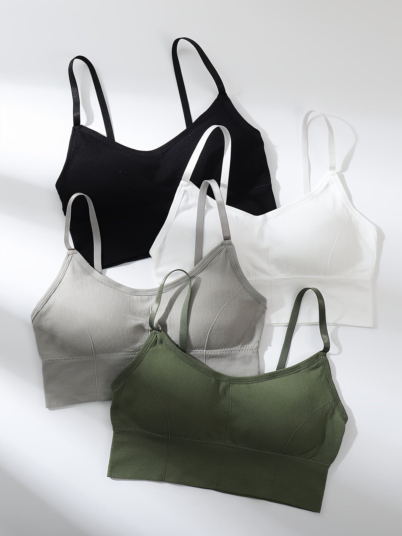 4pcs Ribbed Cami Tops Sleeveless Padded Women's Lingerie