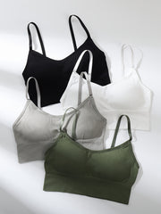 4pcs Ribbed Cami Tops Sleeveless Padded Women's Lingerie