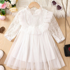 Lace Princess Dress For Toddler Girls Ruffle Collar Mesh Long Sleeve