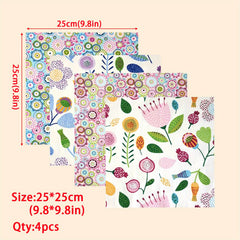 4pcs Fat Quarters Cotton Floral Pattern Quilting Fabric Sheets