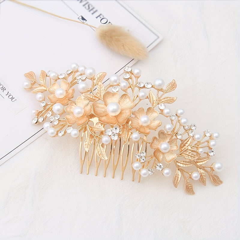 Faux Pearl Flower Hair Comb Bridal Insert Comb