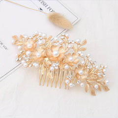 Faux Pearl Flower Hair Comb Bridal Insert Comb